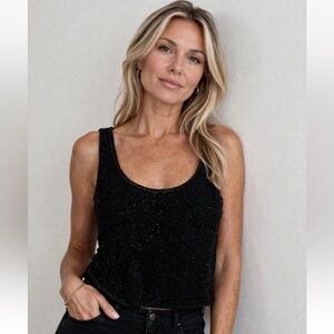 CACHÉ Vintage 100% Silk Beaded Tank Top Black Women's Size Large Night Out